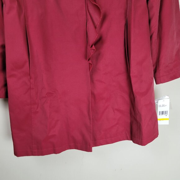 DKNY Wool Blend Trench Coat Women's Medium Red Ruffle Waterproof NWT - Picture 6 of 14